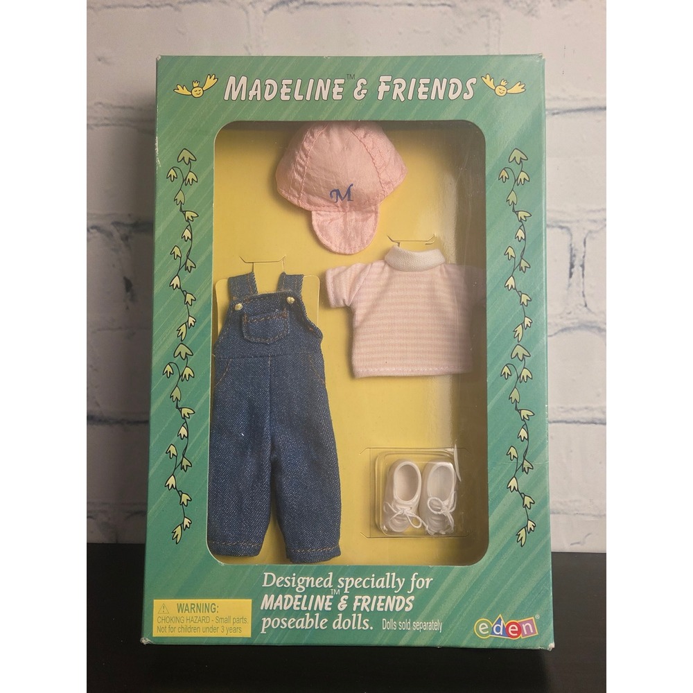 Eden Madeline & Friends Playtime Doll Outfit Denim Overalls Pink Hat Set 33448